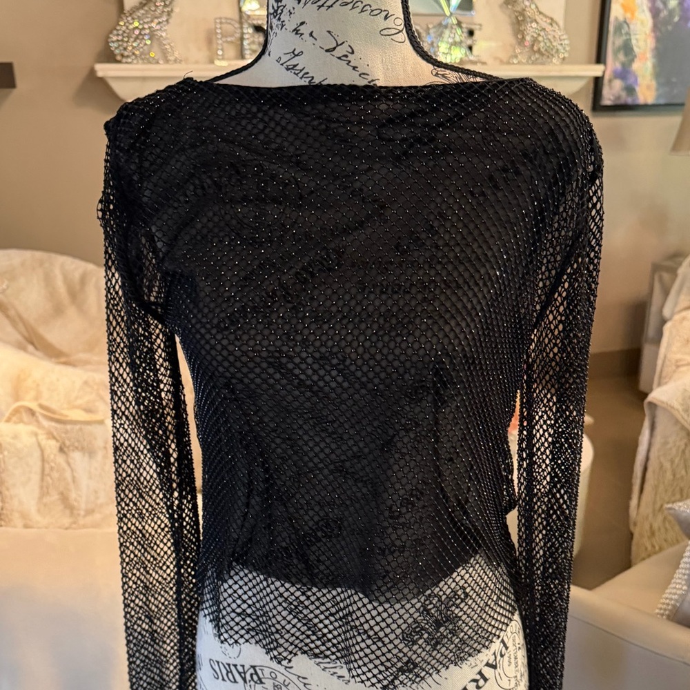 ๐ Forever 21 Luxe XX1 ~ Sparkly Black Mesh Blouse - Picture 4 of 17